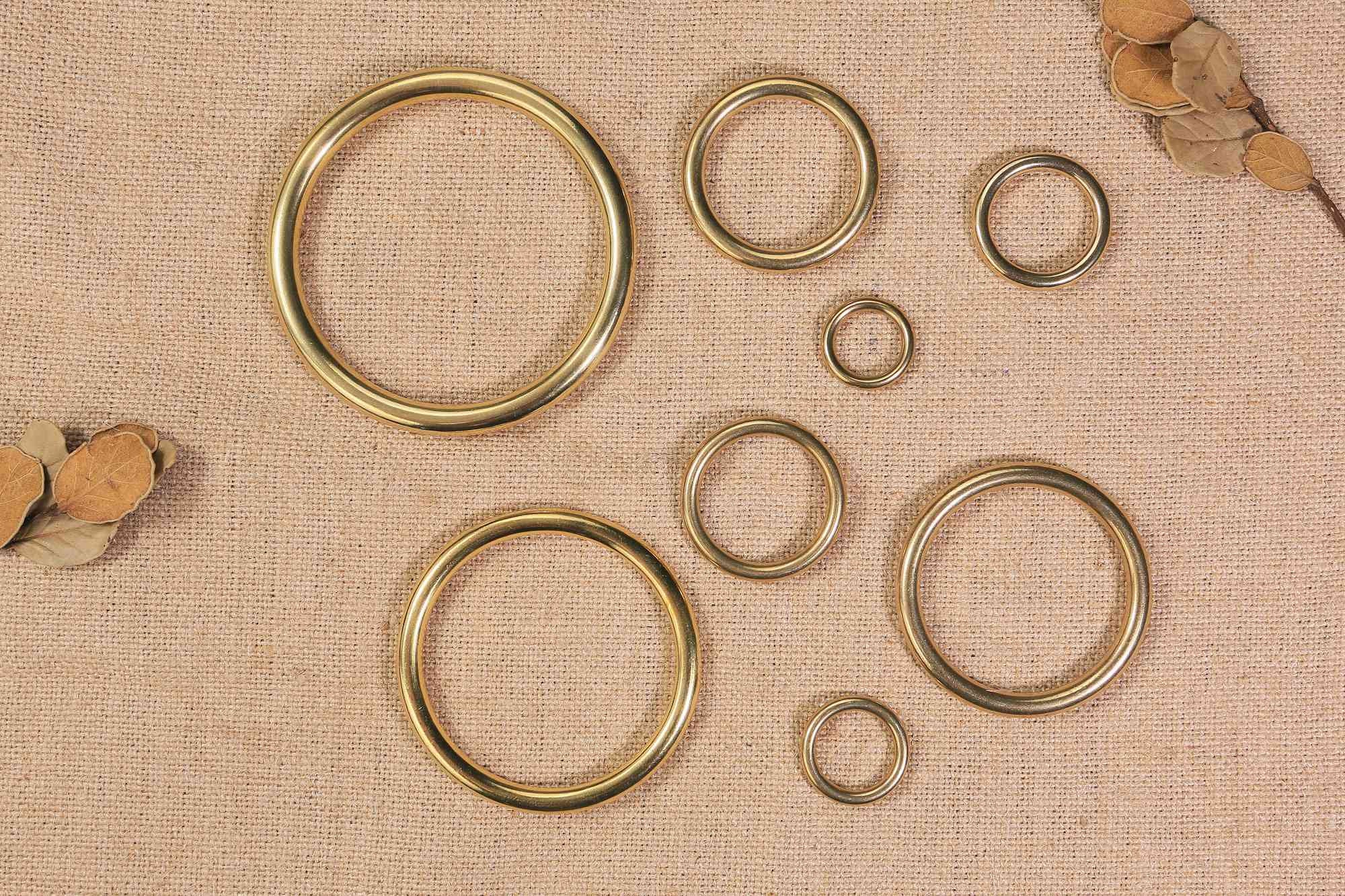 Lot 6 etched GOLD Round flat Metal circle craft Rings Ring 1.875 Heavy Duty