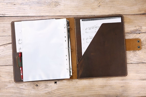 Personalized Vintage Leather Sheet Music Organizer Binder Cover