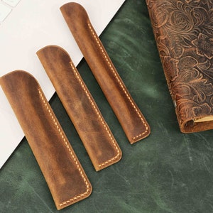 Handcrafted distressed leather Fountain Pen sleeve, vintage leather single pen holder case pouch, Unique Writing Accessory W11-LPHX