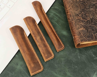 Handcrafted distressed leather Fountain Pen sleeve, vintage leather single pen holder case pouch, Unique Writing Accessory W11-LPHX