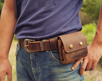 Foldable Foraging Dump Pouch, Full Grain Leather Waxed Canvas Belt Bag, Bushcraft Gathering Pouch, Camping Hiking Forager Gift U10-LXFP