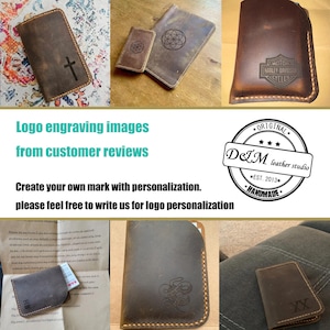 Personalized minimalist leather wallet / leather men slim thin bifold leather wallet / minimal front pocket wallet BW056T image 7