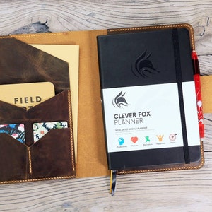 Carteira organizadora de capa de couro envelhecida personalizada para Clever Fox Planner tamanho A5, capa de couro A5 Planner X04-L05CFC