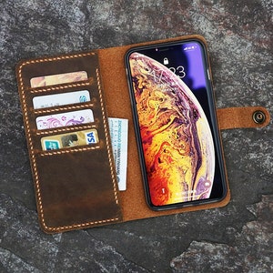 Cartera de cuero personalizada para teléfono iPhone 13 12 11 Pro Max Funda de cuero desgastado para iPhone XR XS Max IP05MW-B