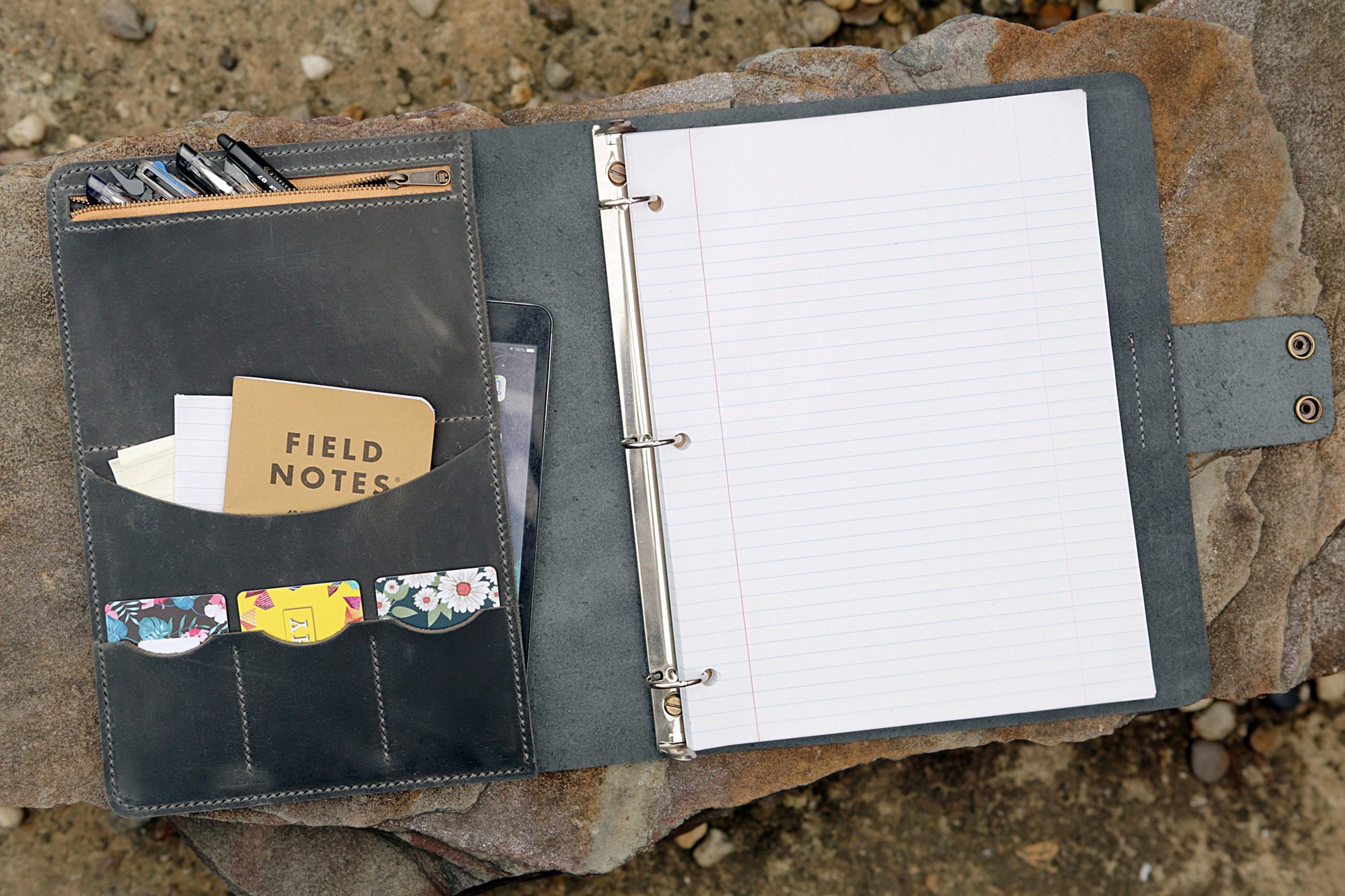 Personalized Gray Leather 3 Ring Binder Grey Leather Etsy Australia