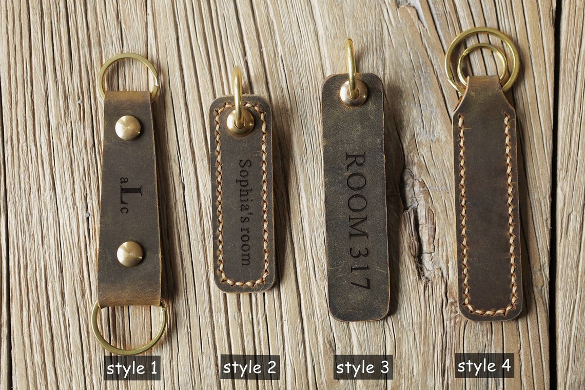 Personalized Brown Mens Leather Keychain Men Custom Car Key Etsy
