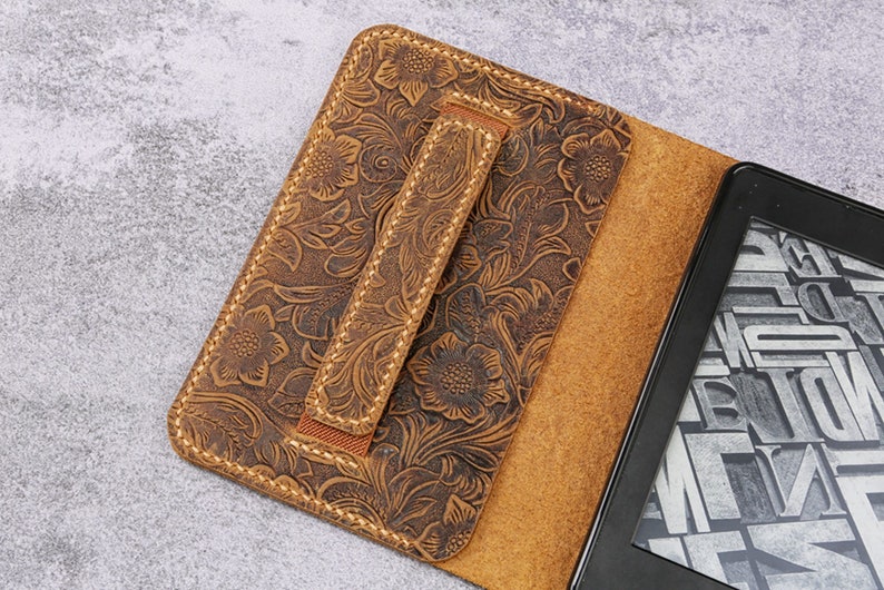 Women embossing leather kindle paperwhite 12th 11th case , Tooled leather 2024 Kindle 11th gen case cover, Kindle Oasis case W11-KD05CWP image 9