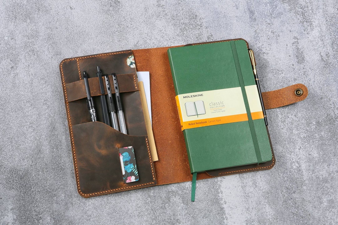 Personalized Moleskine Leather Cover With Pen Loop , Rustic Leather