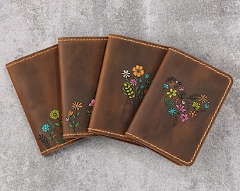 Personalized Pocket Journals for women, Mini Leather Notebook, Cute Pocket Journal for Gardener Gift V11-A705P