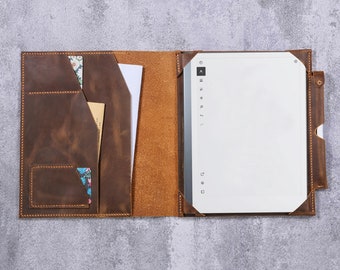 Personalized leather folio case with pen holder for remarkable 2, leather book case cover for reMarkable 1 N03-LRMB05U