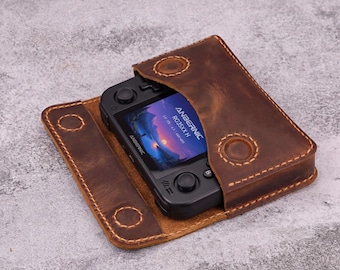 Handmade Leather Case for Anbernic RG35XX H, RG35XX Plus,  Magnetic Closure, Optional Belt Loops T10-LRGC