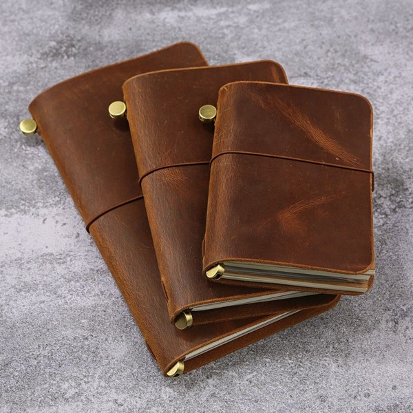 Personalized Leather Journal Cover, Refillable Notebook Travel Diary with 3 Inserts, Engraved Notebook V01-LM05C