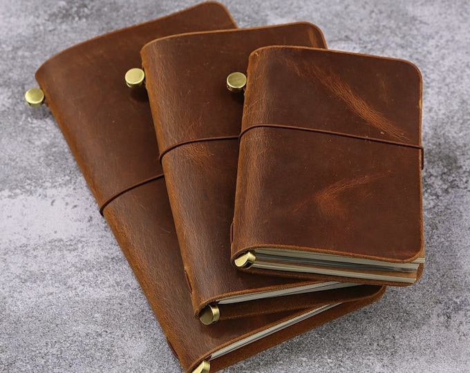 Personalized Leather Journal Cover, Refillable Notebook Travel Diary with 3 Inserts, Engraved Notebook V01-LM05C