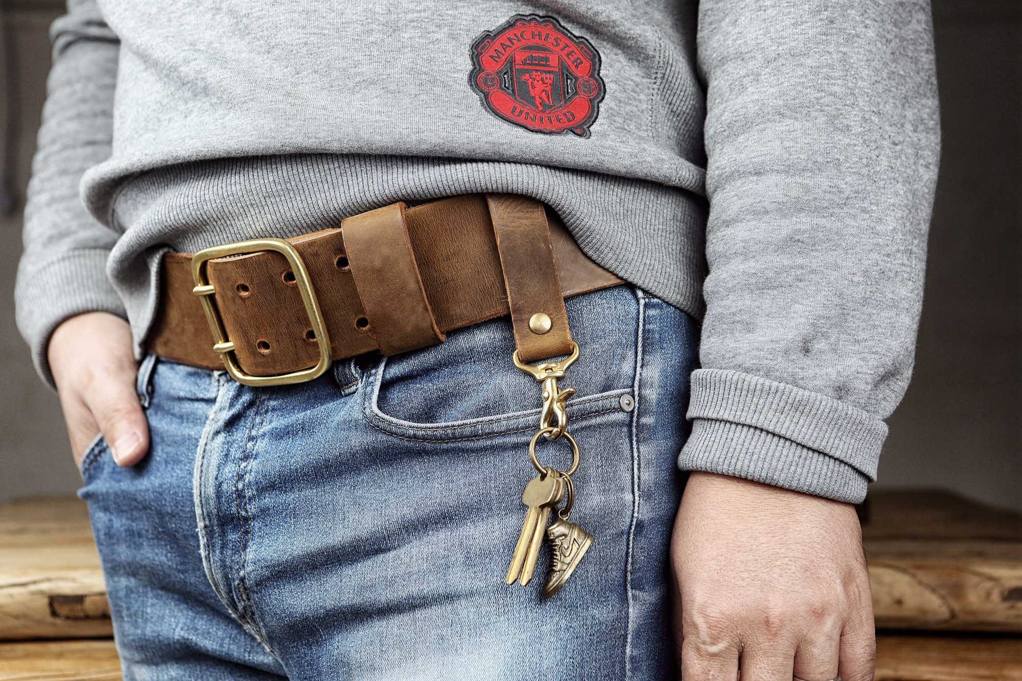 Full Grain Leather Belt Key Holder Distressed Leather Belt Etsy