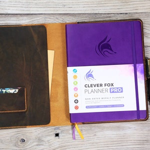 Cartera personalizada de organizadores de cubiertas de cuero para Clever Fox Planner Tamaño carta, funda de cuero para portátil X04-L5CLSC de 8,5 x 11