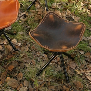 Taburete de camping de cuero hecho a mano, cómodo y plegable, ideal para senderismo y pesca V12-LXXST imagen 7