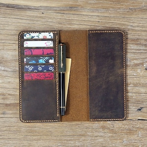 Capas de talão de cheques de couro personalizadas com porta-canetas, porta-carteira de talão de cheques personalizado, carteira de couro com porta-talão de cheques - L05CBC