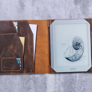Handgefertigte Lederhülle Lederhülle für Onyx Boox Note Air 2 Boox Tab Ultra - Handgenähte, personalisierte Hülle, Kartenfächer, N03-LOBN05N