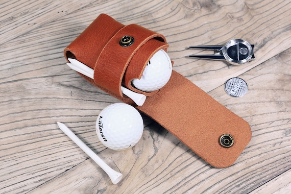 Veg Tan Leather Golf Ball Tee Holster Pouch Holder Bag ,golf Gifts for Men, golf Accessories for Men X06-VLXGBP 