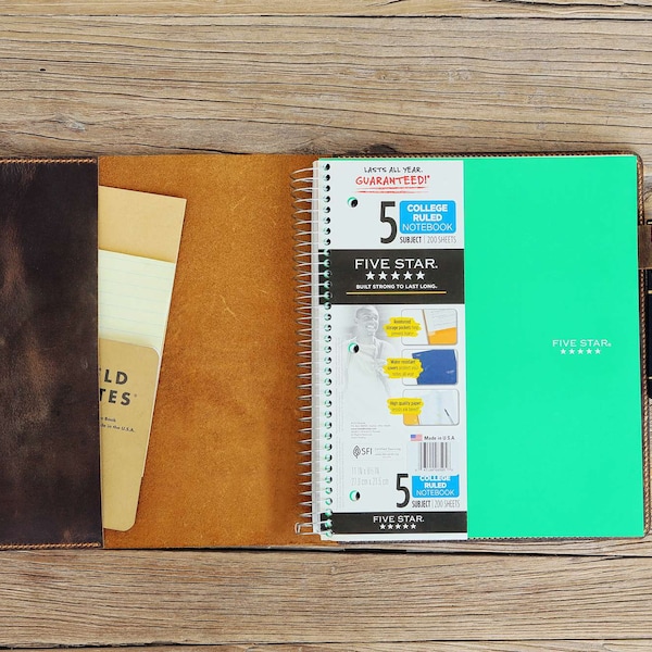 Rustic leather cover case for 5 five star spiral notebooks leather portfolio case for 8.5 x 11 letter size spiral notebook NFS81105S