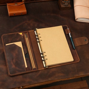 Vintage A5 Size Leather Organizer Agenda /  Refillable Genuine Leather binder Diary Travel journal for Men Women NBA505TB