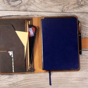 Personalized leather notebook cover , full grain leather journal cover travel organizer , A5 Planner Covers X05-NBA505NC