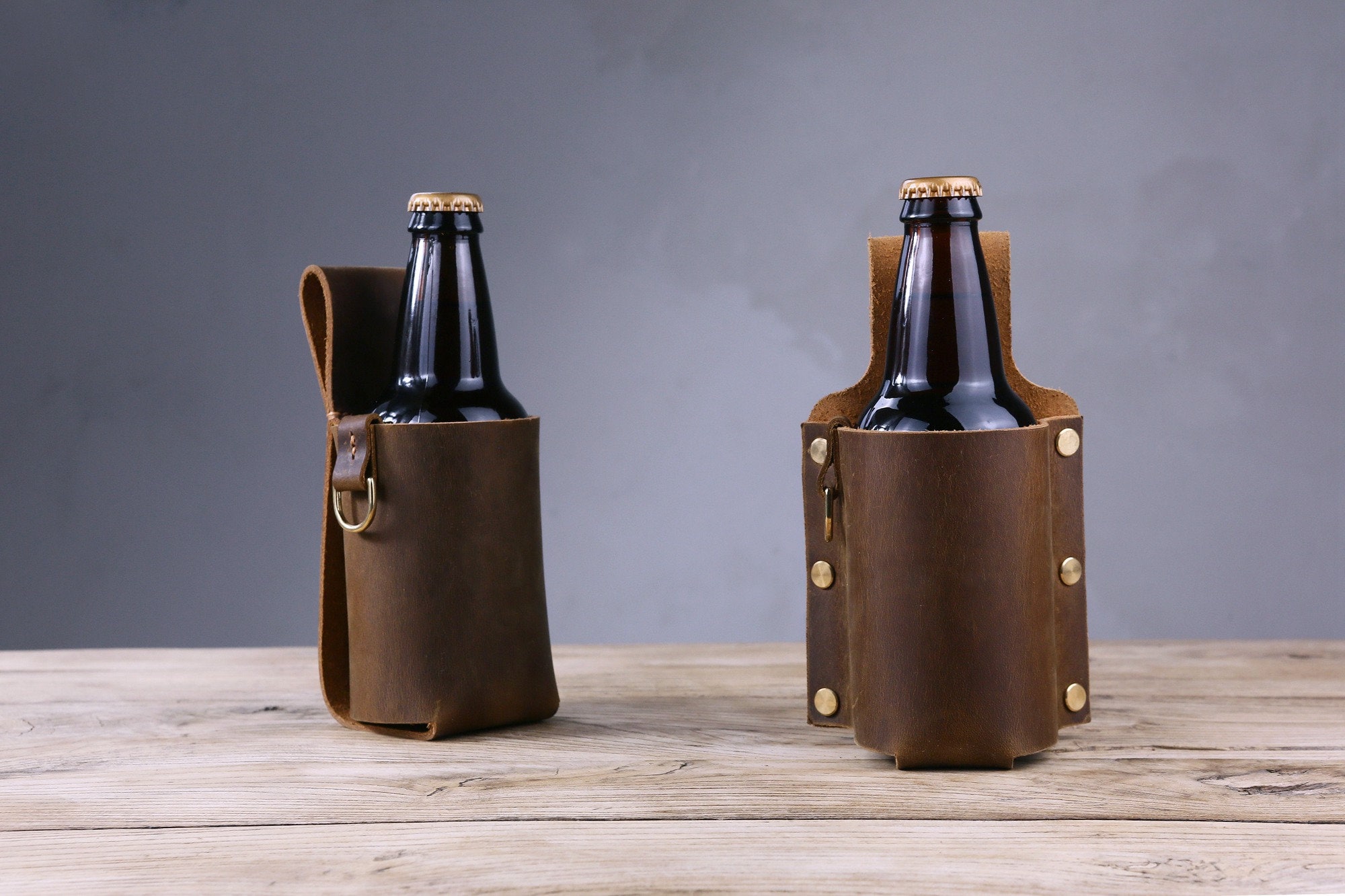 Personalized thick full grain leather beer holster , distressed leather cowboy holster bottle belt holder - Z07-L05BRH