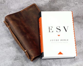 Étui pour bible d&#39;étude ESV pleine fleur fait main, housse de bible en cuir personnalisée avec poignée, cadeau chrétien U05-LESVCS