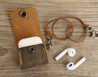 Personalized brown leather apple airpod air pod case distressed leather minimalist mens airpod pro 3 2 case holder APC05S