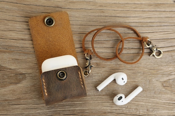 Personalized brown leather apple airpod air pod case distressed leather minimalist mens airpod pro 3 2 case holder APC05S