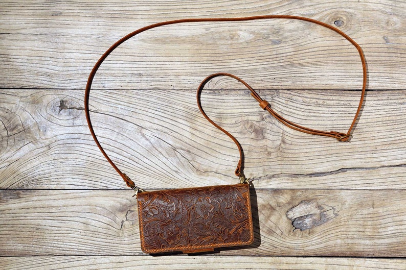 Personalized Crossbody Phone Wallet Tooled Leather Iphone 13 Etsy