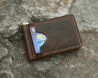 Personalized Distressed Slim Leather Front Pocket card Wallets for Men, Men leather slim card Money clip wallet , C05MC