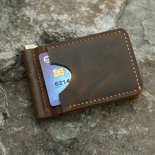 Personalized Vintage Distressed Leather Slim Bifold Wallet / - Etsy