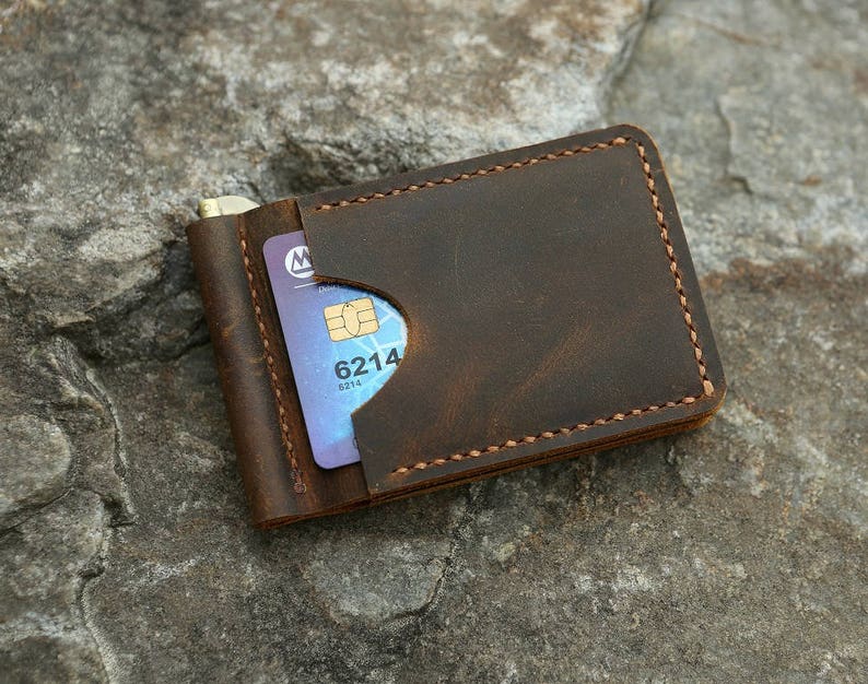 Personalized Distressed Slim Leather Front Pocket Card Wallets Etsy - image 0