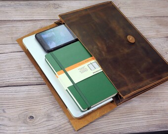 Handmade leather macbook sleeve case for 2023 new macbook pro 14 16 / 2022 macbook pro air 13 15 leather laptop case bag - MACX05S-B