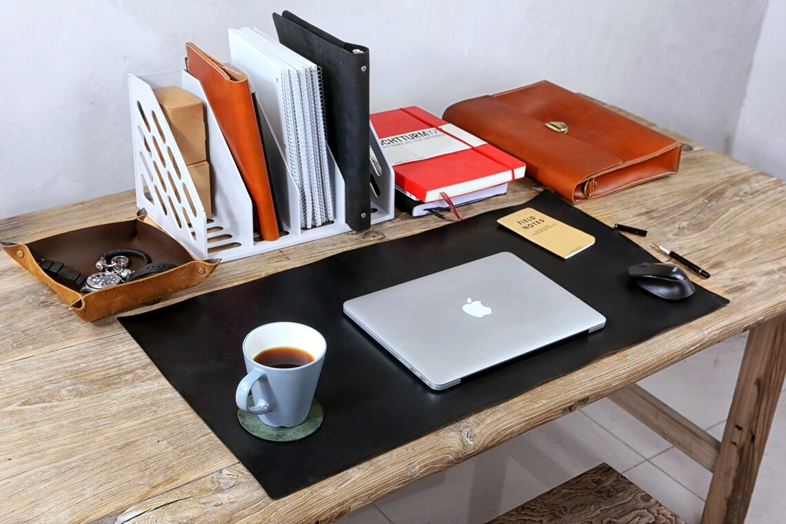 Personalized Full Grain Leather Desk Pad Blotter Black Etsy