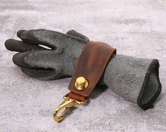 Handmade Leather Glove Holder for Motorcycle Riders, Leather Biker Glove Keeper with Brass Clip, Outdoor Gear Gift for Men Z04-LGS05S