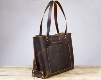 Vintage leather extra large tote bags , brown genuine leather tote bags for work , leather big designer totes -Z04-LLTB05S