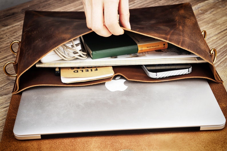 Brown distressed leather computer bag , real full grain leather laptop bags for men , slim leather document bag briefcase CB05S image 3