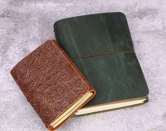 Personalized Leather Journal Cover A5 A6, Refillable Traveler’s Notebook, Leather Sketchbook with Inserts, Custom Engraved Gift T01-LJCA56