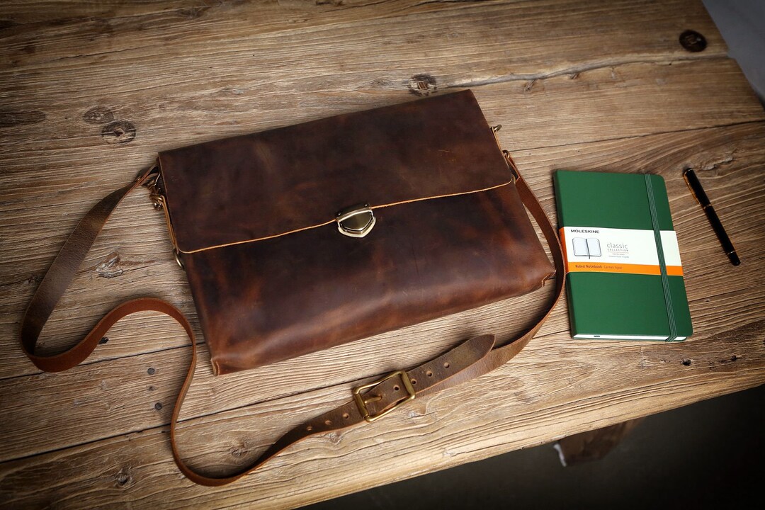 Brown Distressed Leather Computer Bag Real Full Grain - Etsy