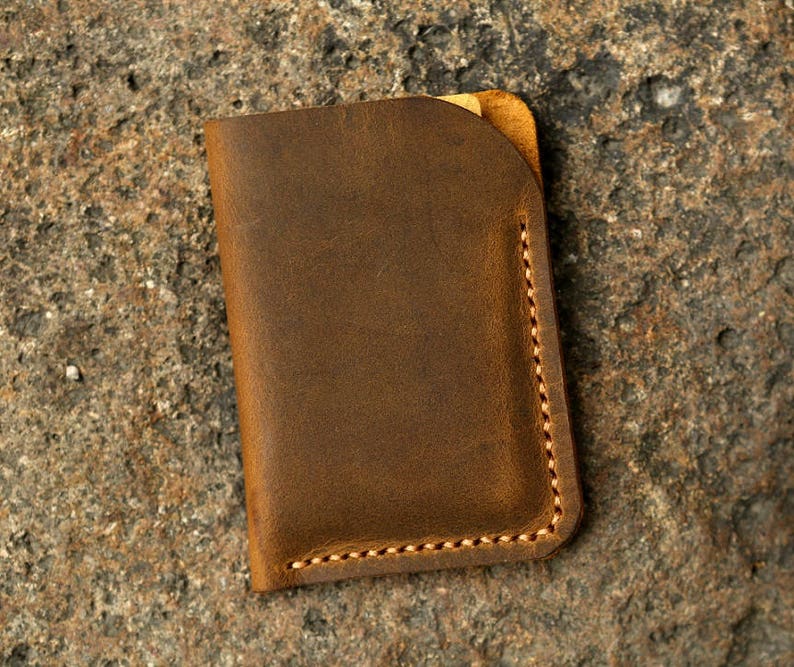 Minimalist Leather Credit Card Sleeve Holder / Personalized Etsy