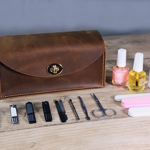 Personalisierte Leder Nagellack Tasche, Nagellack Tragetasche Ledertasche Organizer für Maniküre Set Werkzeuge Z08-LNO05
