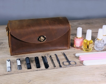 Personalized leather nail polish organizer bag , nail polish carrying case full grain leather bag organiser for manicure set tools Z08-LNO05