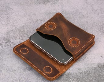 Leather Phone Holster for iPhone Duo, Full Grain Leather Belt Phone Case, Handmade EDC Phone Holder, Leather Gift for Men T09-LDH