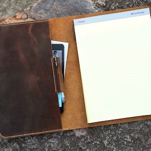 Personalized rustic real leather business portfolio resume folder document organizer for letter size 8.5 x 11.75 top open writing pad NLZ5SS