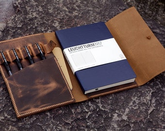 Personalized leather cover case for A5 Bullet Journal rustic real leather cover organizer for Leuchtturm 1917 Medium A5 notebook  NA5005S