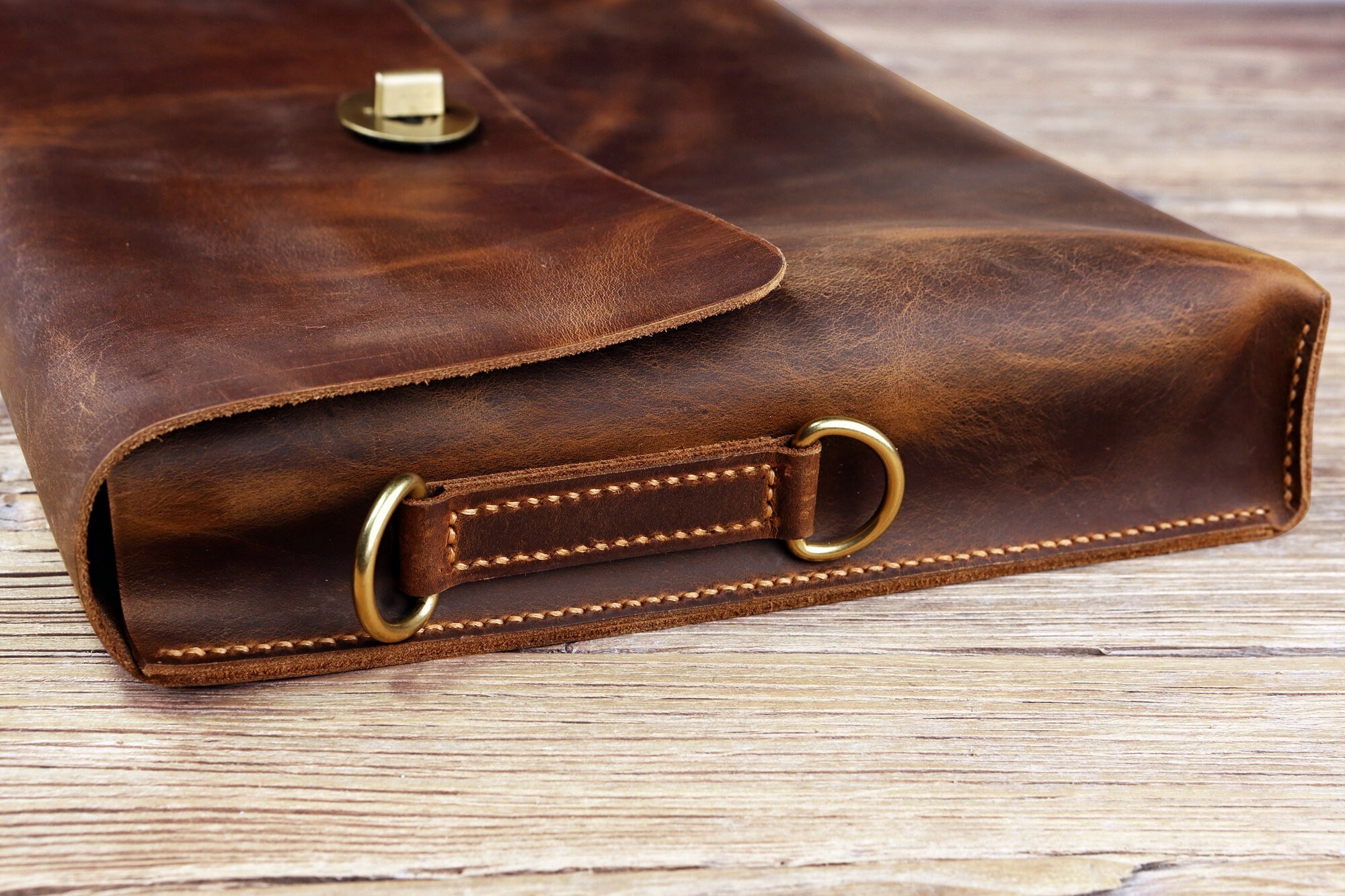 Leathershire Slim Full Grain Dark Brown Leather Laptop Sleeve Messenger
