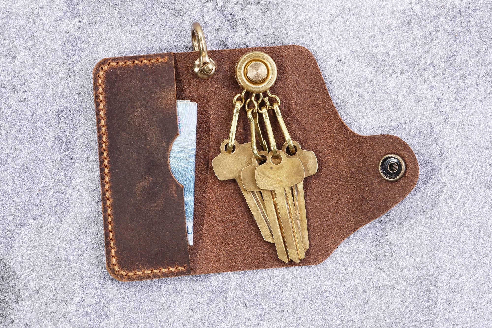vintage distressed leather key wallet key card holder – DMleather