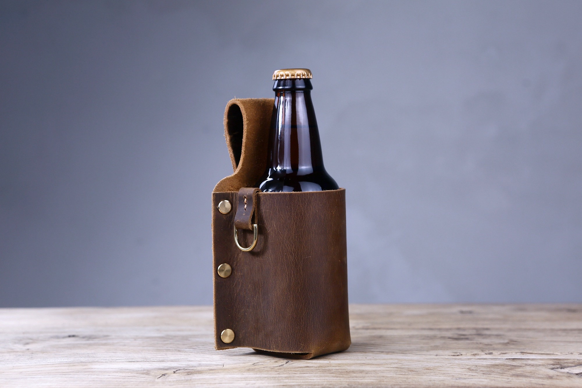 Personalized thick full grain leather beer holster , distressed leather cowboy holster bottle belt holder - Z07-L05BRH